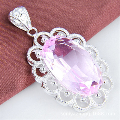【精美外贸原单高品质水晶饰品 优质价格 时尚925银粉晶石吊坠 批发】价格,厂家,图片,项链,祥烁珠宝首饰(市场部)-
