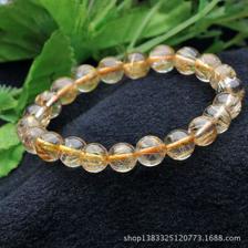 纯天然精品8mm巴西钛晶金钛晶圆珠手链 招财之选，编号y96y80